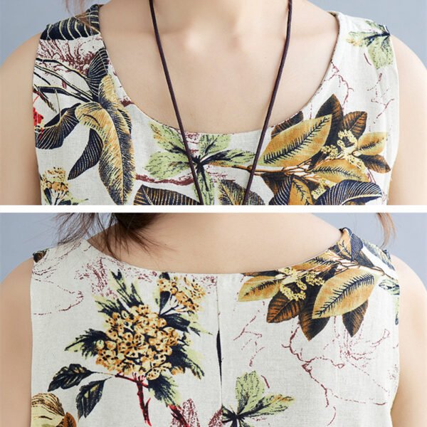 Printed Cotton Linen Round Neck Sleeveless Dress Women's - Image 5