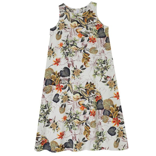 Printed Cotton Linen Round Neck Sleeveless Dress Women's - Image 2